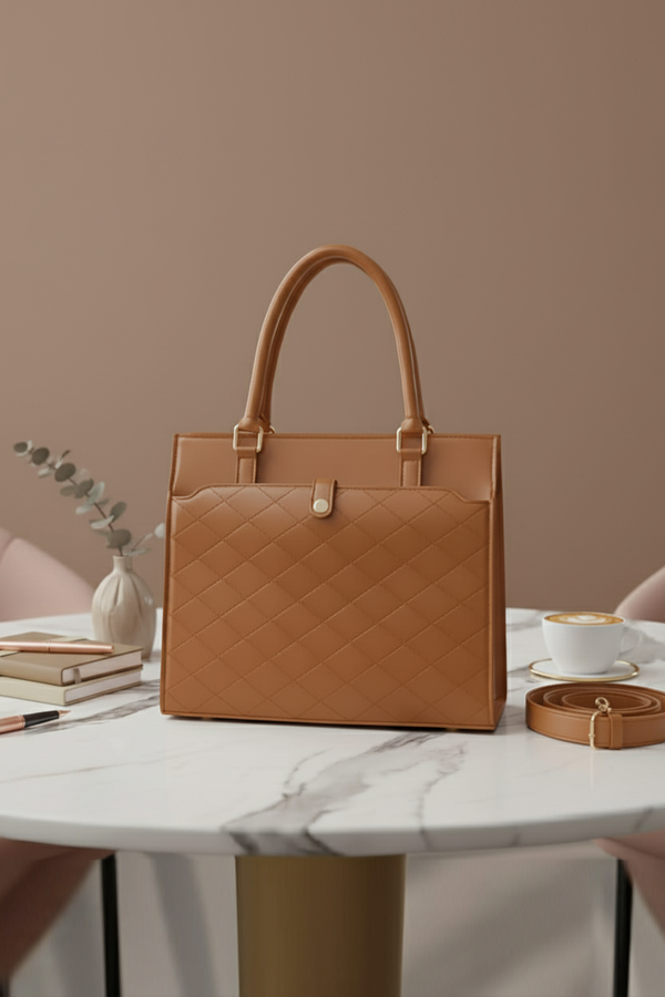 Quilted Structured Tote Bag with Top Handles