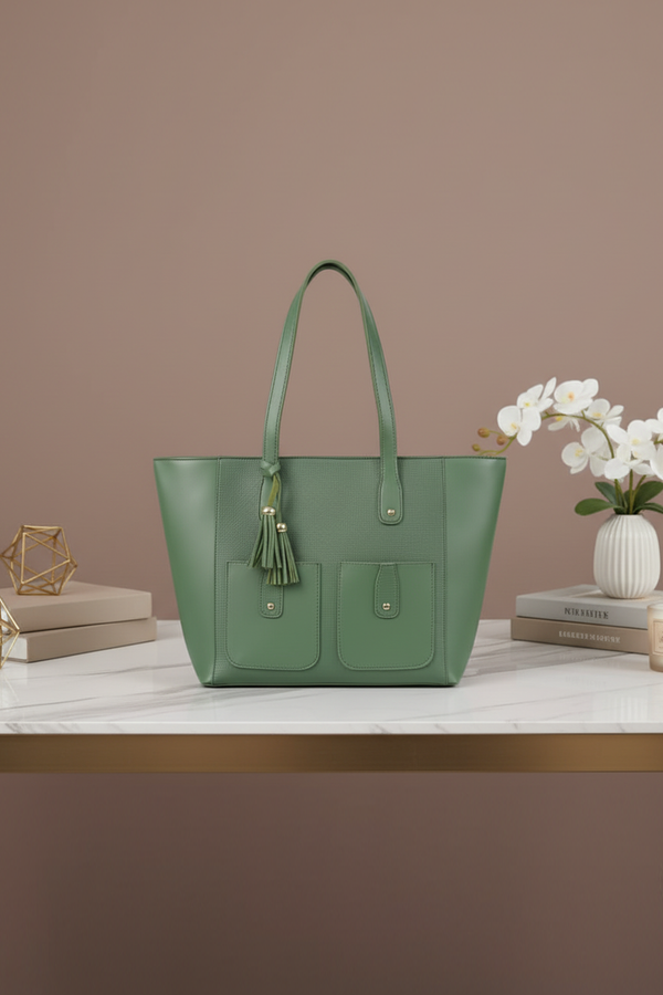 Structured Tote Bag with Tassel Detail