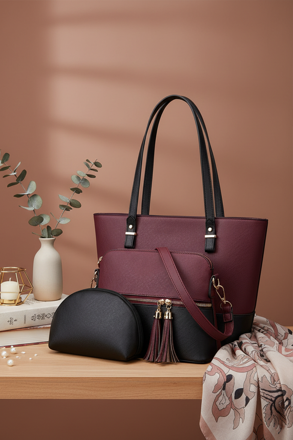 3-Piece Women’s Handbag Set with Tassel Detail