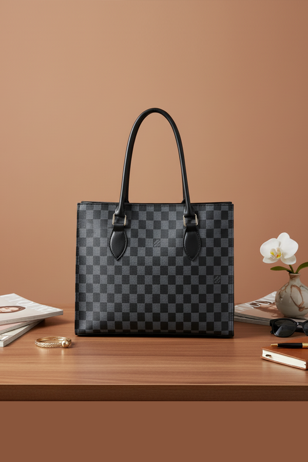 Black Kaeluxe Checkered Signature Tote