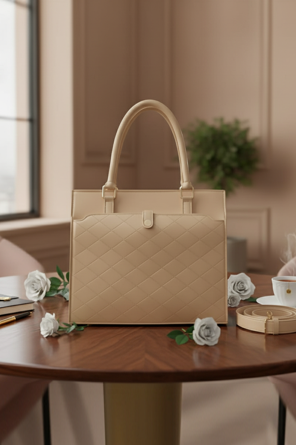 Quilted Structured Tote Bag with Top Handles