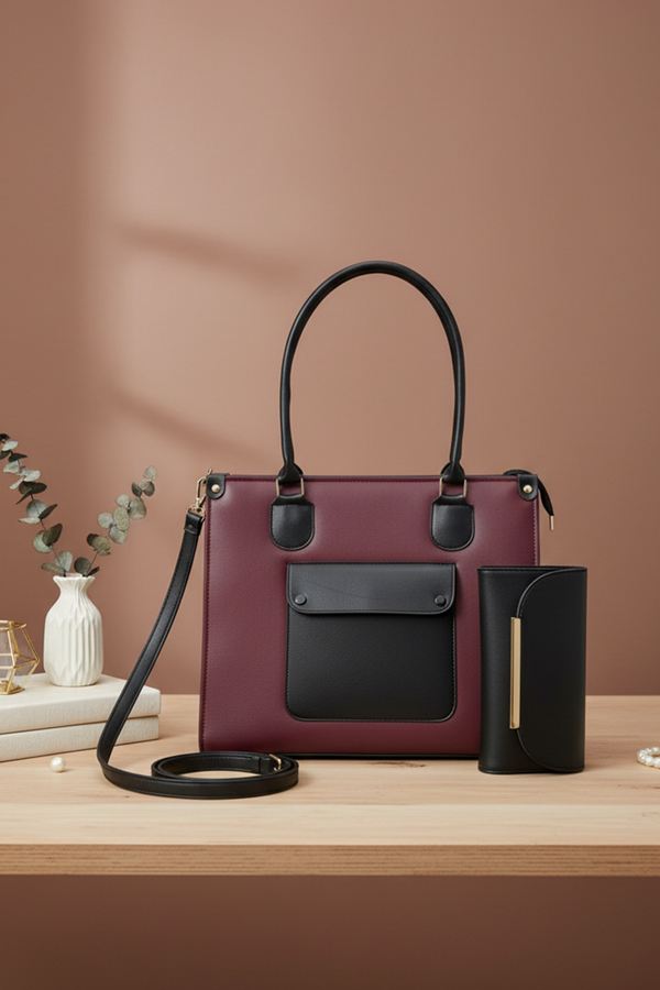 Classic Two-Tone Leather Tote Bag Set