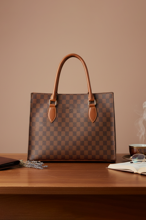 Brown Kaeluxe Checkered Signature Tote