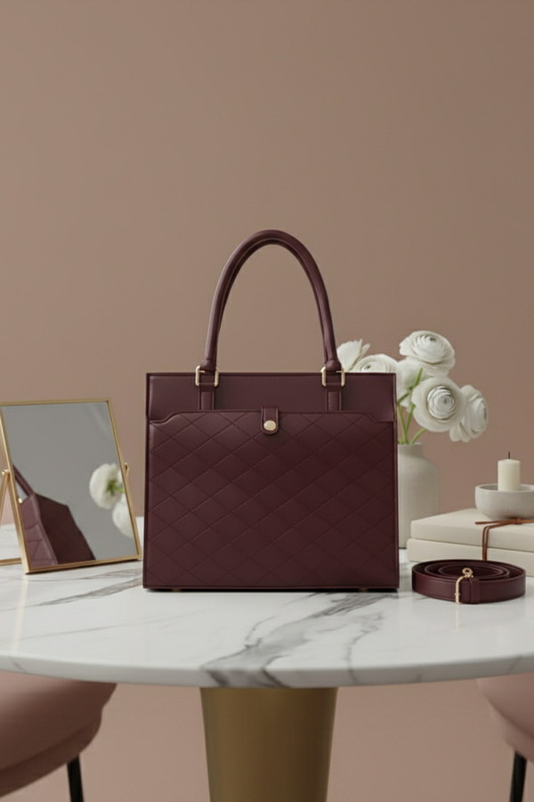 Quilted Structured Tote Bag with Top Handles