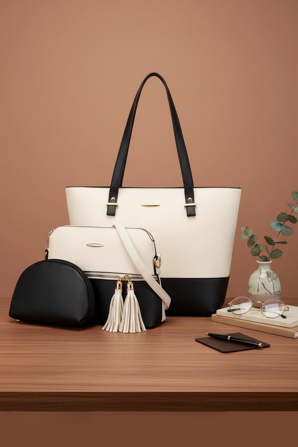 3-Piece Women’s Handbag Set with Tassel Detail