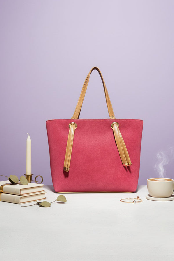 Classic Suede-Style Tote Bag with Drawstring Detail