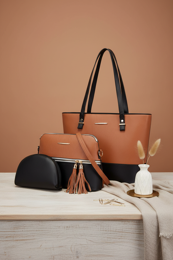 Trendy 3-Piece Women’s Handbag Set with Tassel Accent