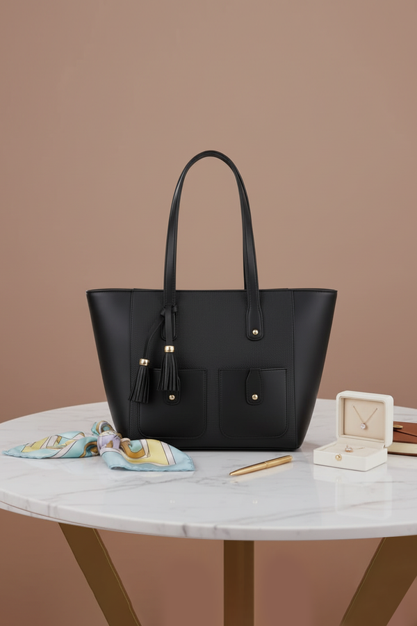 Classic Tote Bag with Tassel Accent