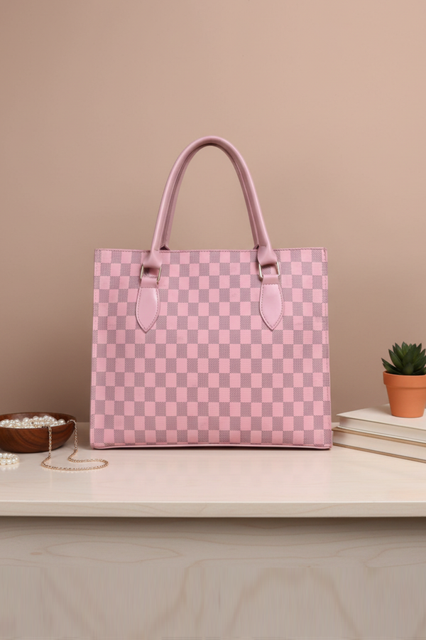 Pink Kaeluxe Checkered Signature Tote