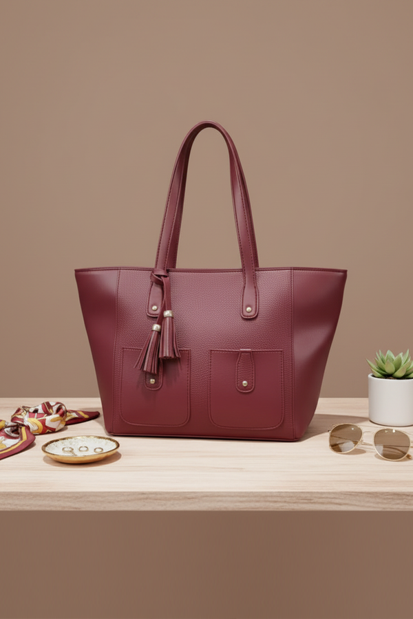 Classic Tote Bag with Tassel Detail