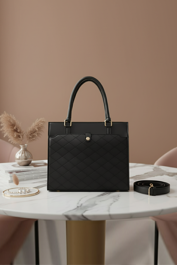 Classic Quilted Structured Tote Bag