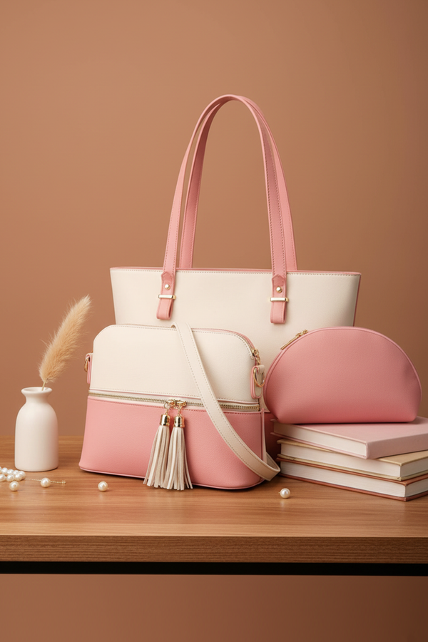 Elegant 3-Piece Women’s Handbag Set with Tassel Detail