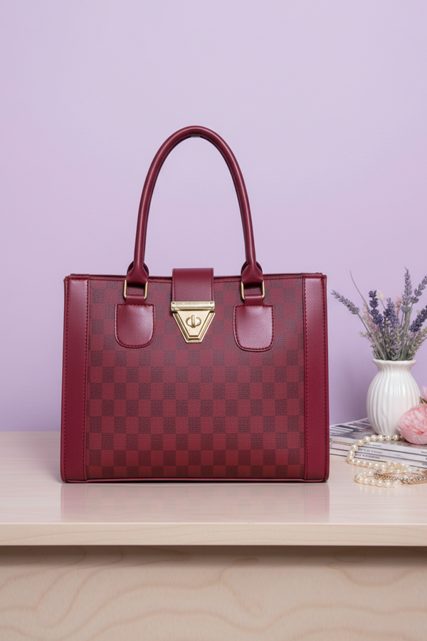 Red Inspired Luxe Checkered Handbag