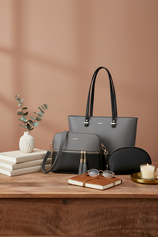 Modern 3-Piece Women’s Handbag Set with Tassel Detail