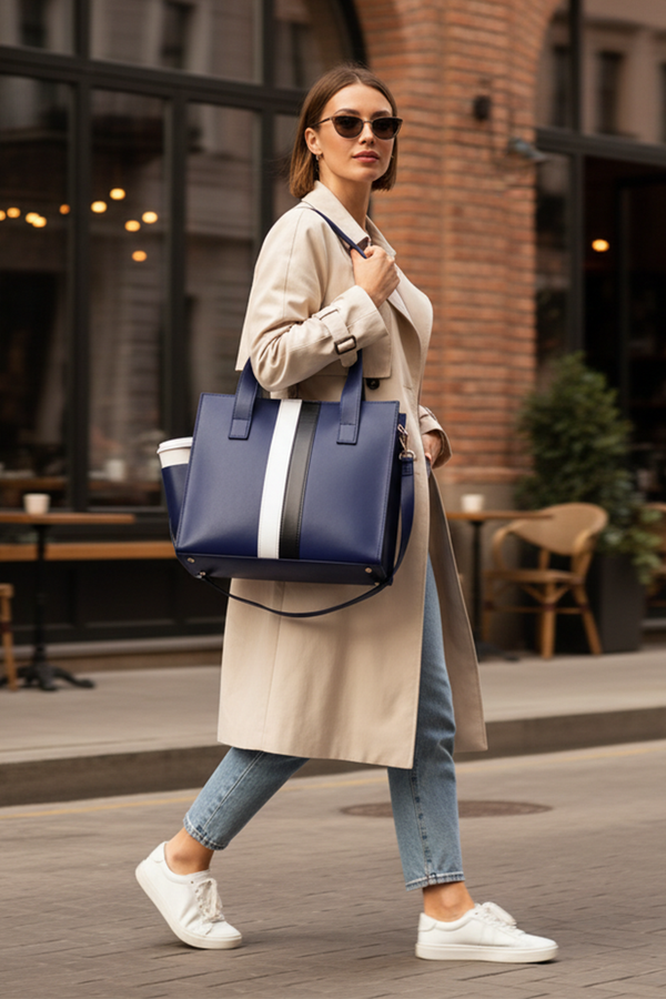 3-Piece Striped Tote Handbag Set