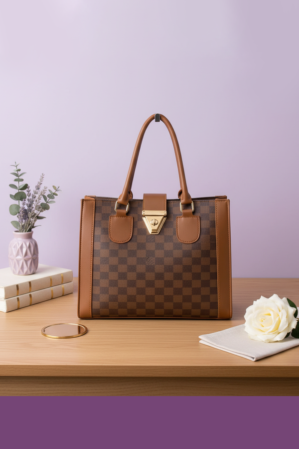 Brown Inspired Luxe Checkered Handbag