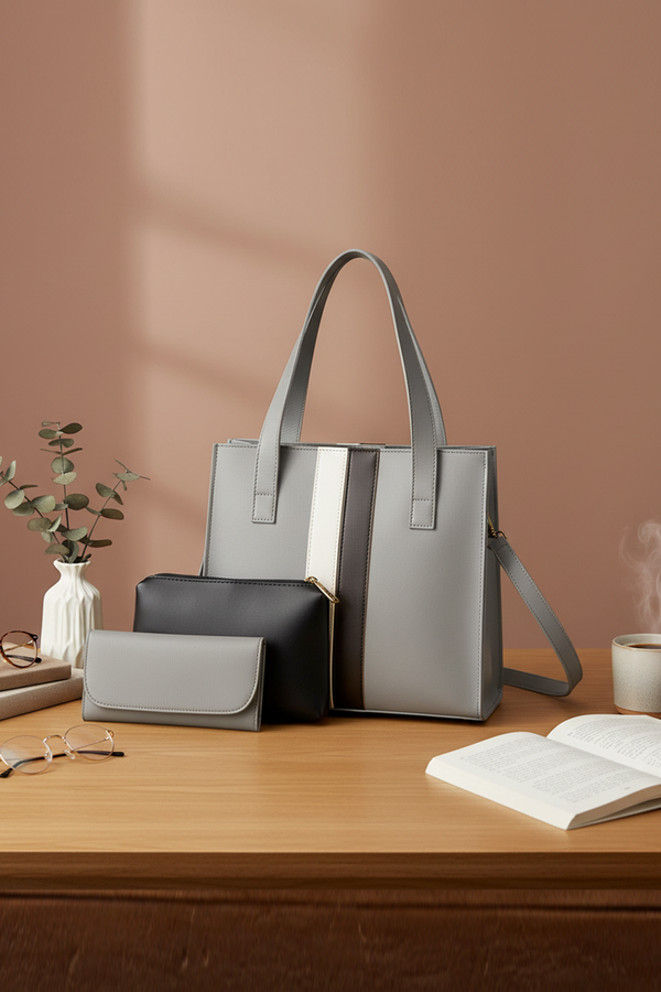 3-Piece Striped Tote Handbag Set