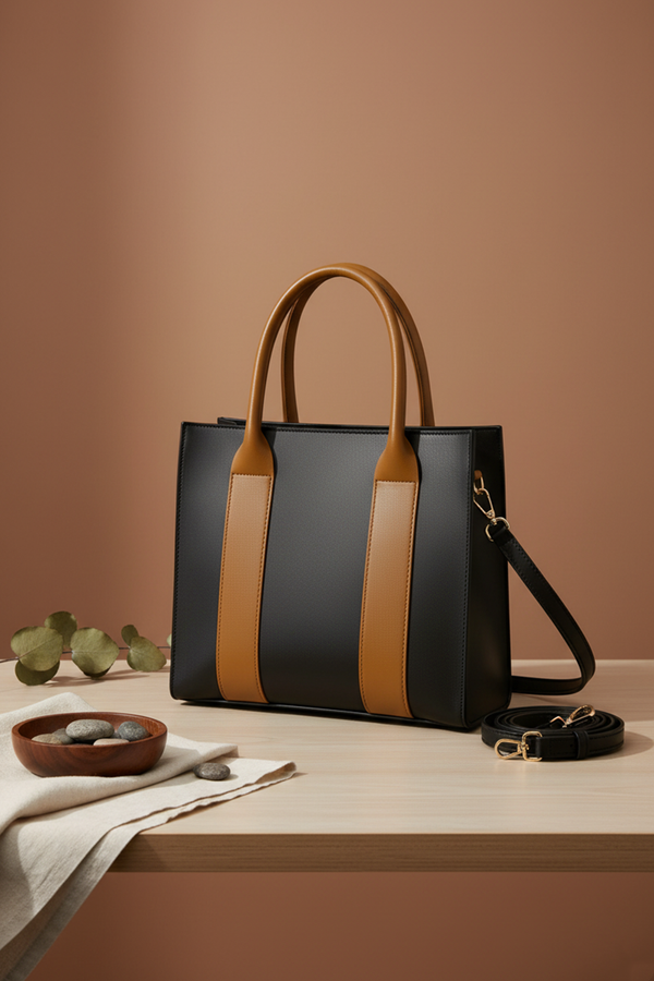 Elegant Two-Tone Structured Leather Tote Bag