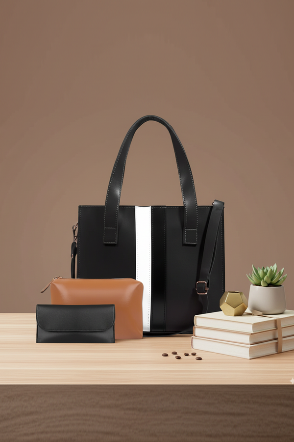 3-Piece Striped Tote Handbag Set