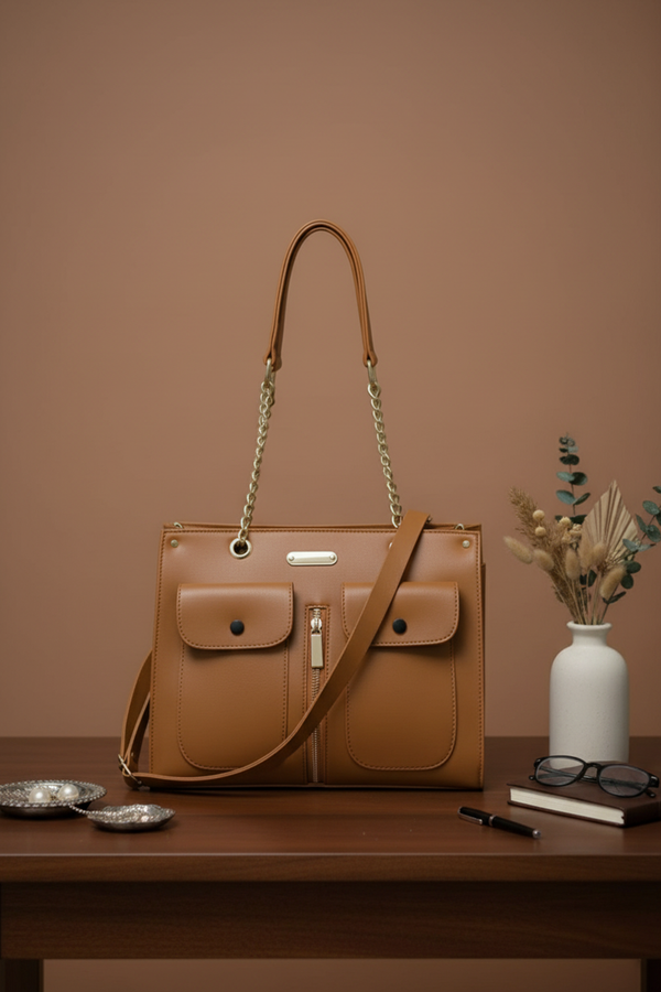Camel Formal Shoulder Bag