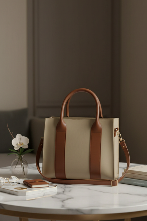 Elegant Two-Tone Leather Tote Bag