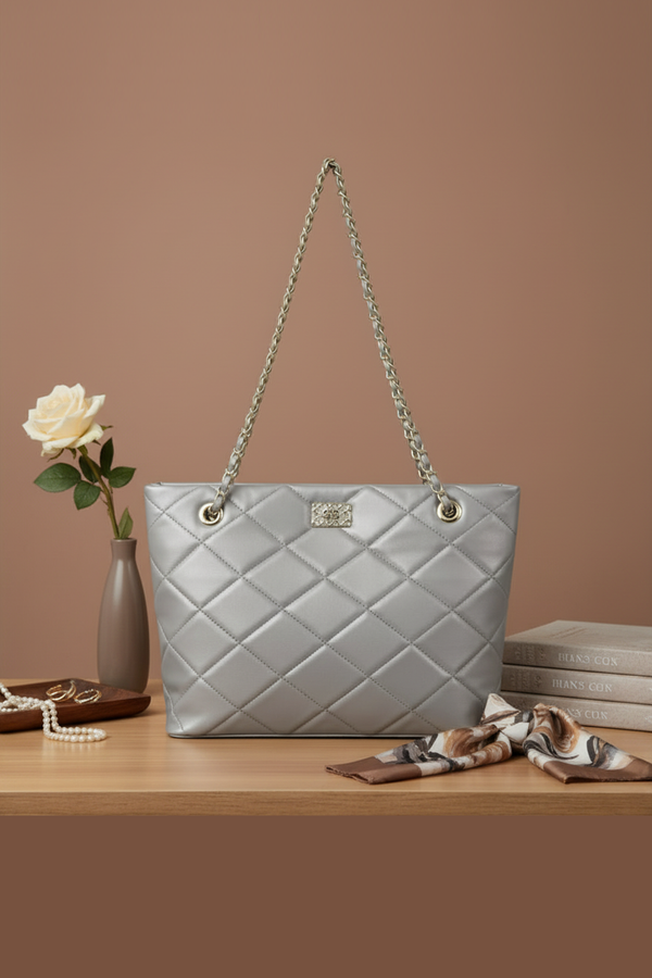 Quilted Chain Shoulder Bag with Diamond Stitch Design