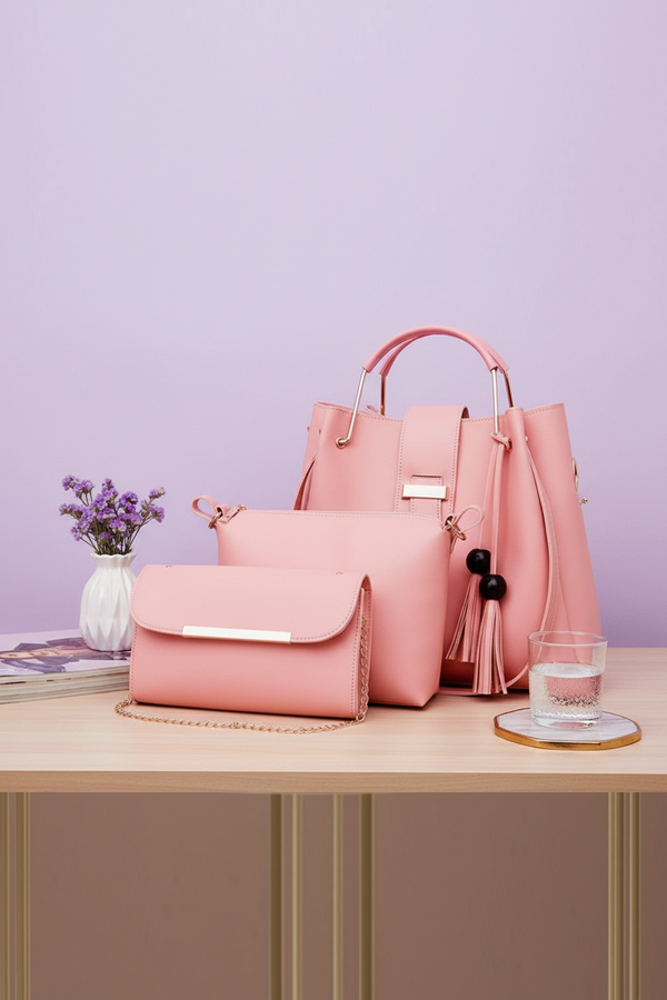 3-Piece Elegant Handbag Set with Tassel Accent