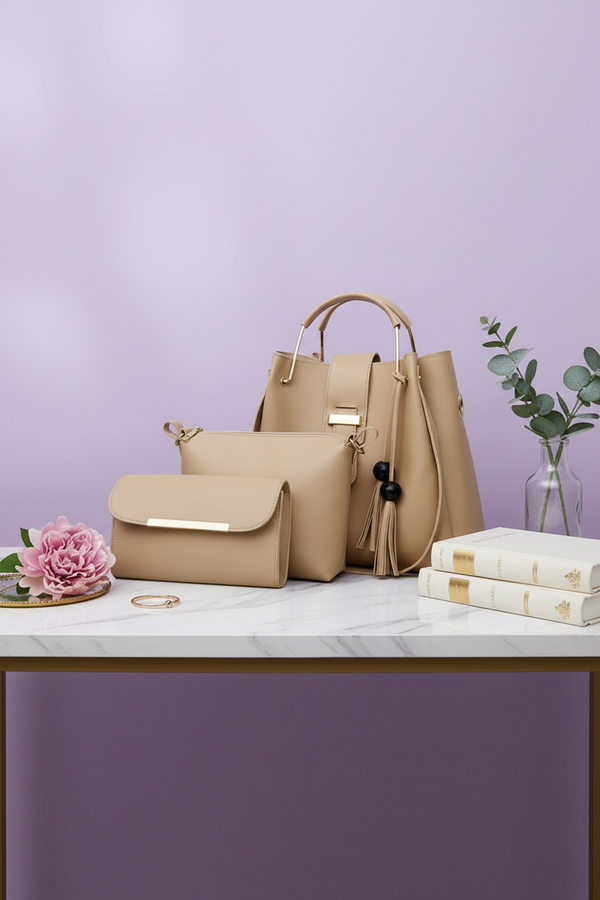 3-Piece Chic Handbag Set with Tassel Accent