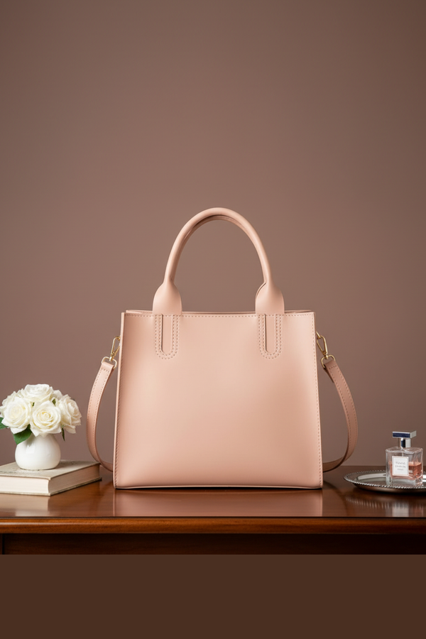 Elegant Nude Pink Tote Bag with Detachable Strap
