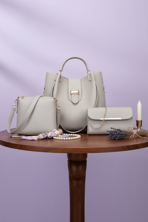 3-Piece Luxury Handbag Set with Gold Chain Detail