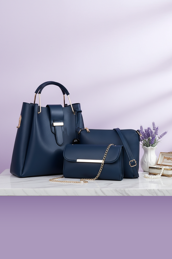 3-Piece Elegant Handbag Set with Chain Accent