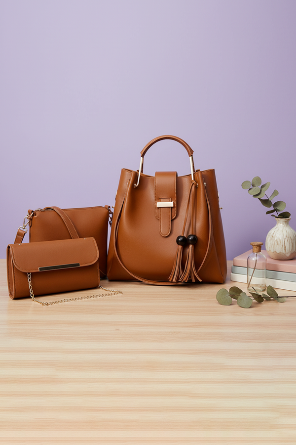 3-Piece Handbag Set with Tassel Accent