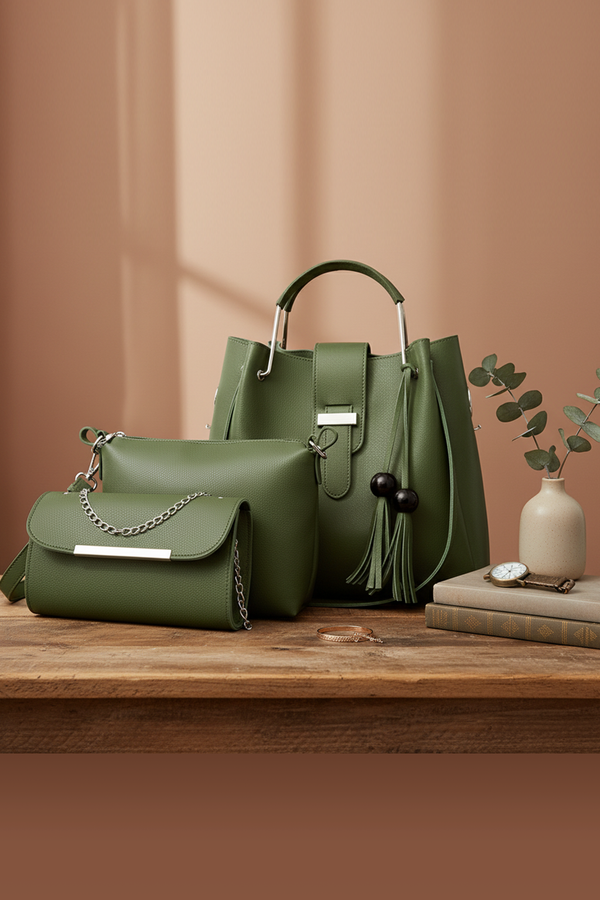 3-Piece Handbag Set with Tassel Accent