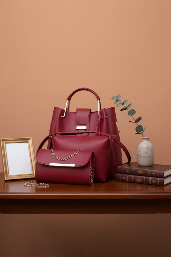 3-Piece Elegant Handbag Set with Chain Detail