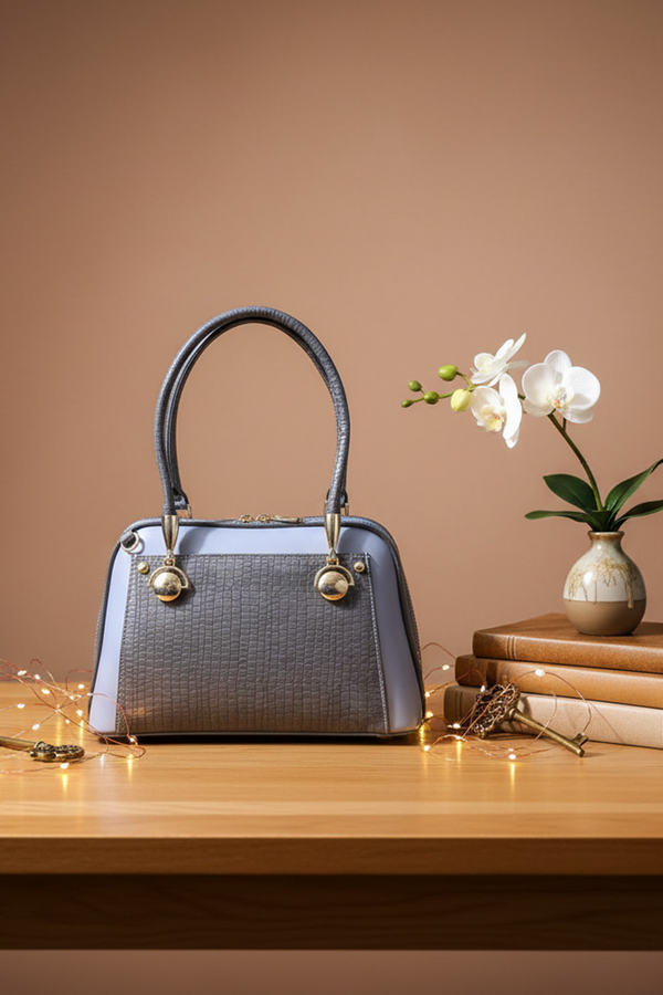 Elegant Textured Leather Handbag with Gold Accents